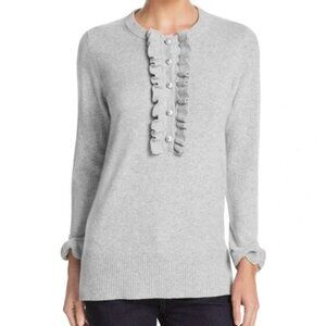 Tory Burch Emily Cashmere Pullover Ruffle Sweater | Gray | Size M